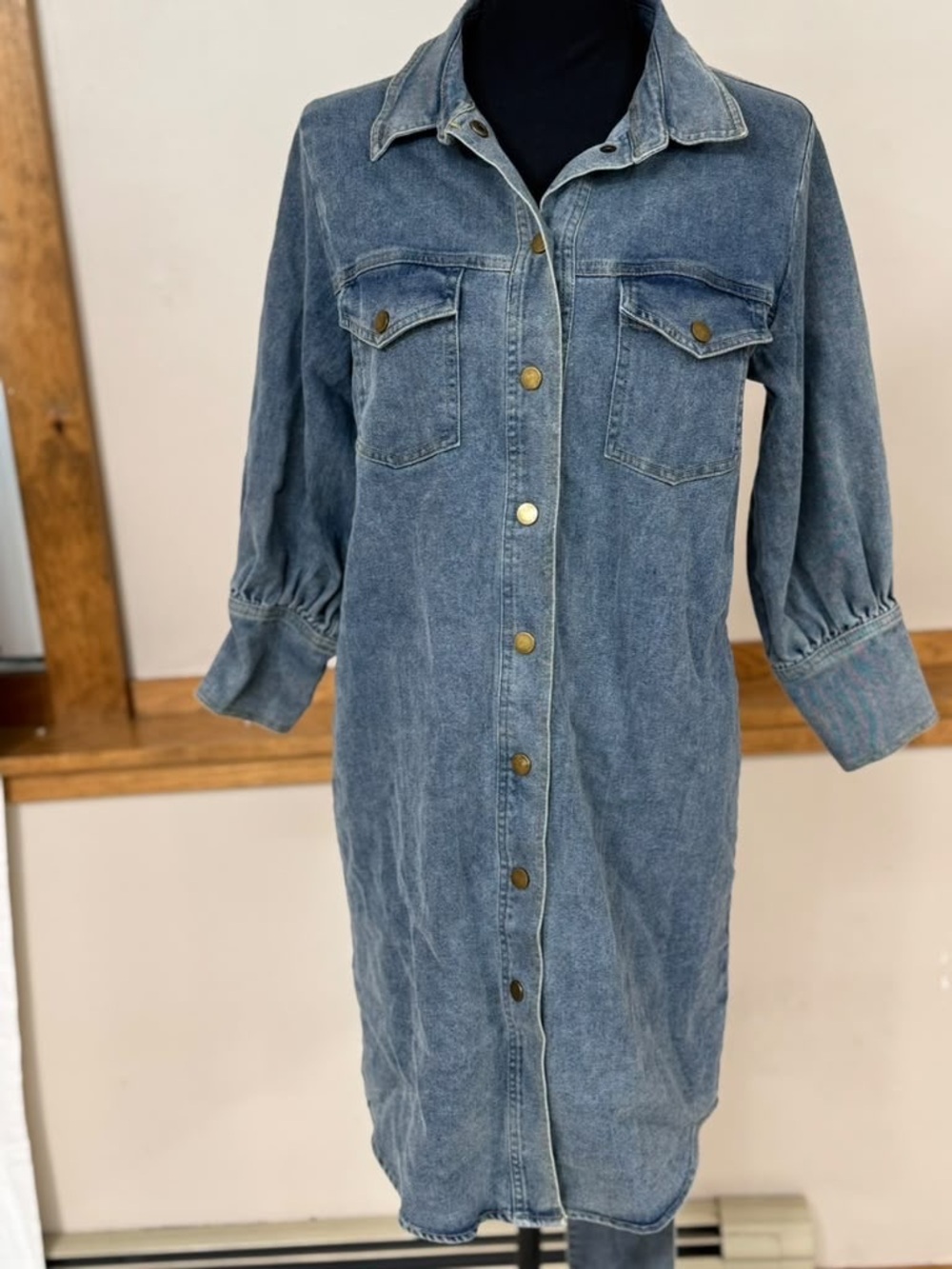 Fashion Nova Washed Blue Denim Shirt Dress Jacket